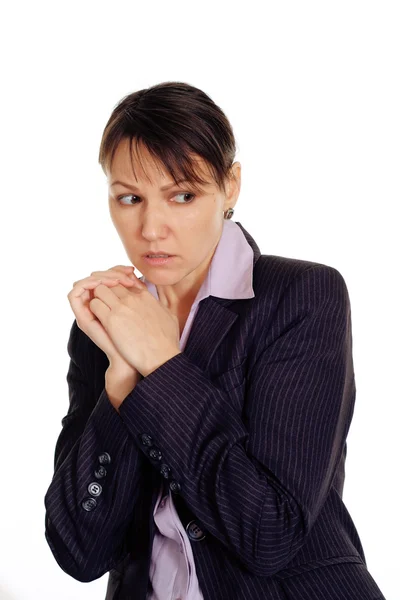 Beautiful caucasian business girl with a fear — Stock Photo, Image