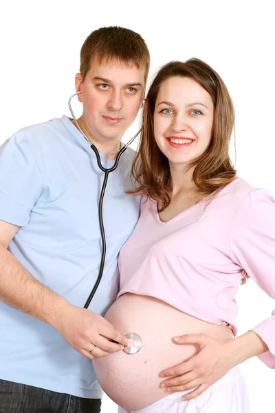 Een gelukkig zwangere vrouw met — Stockfoto
