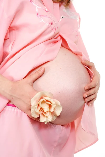 Boldog terhes nő állandó — Stock Fotó
