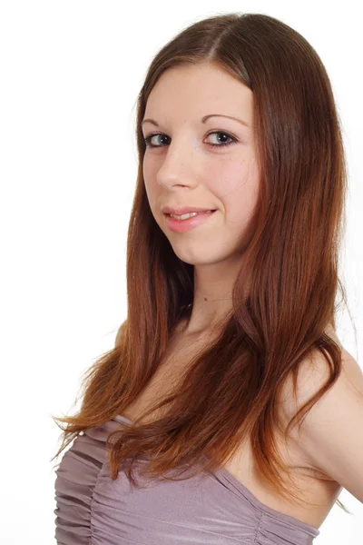 stock image Compelling portrait of a beautiful girl standing in a dress