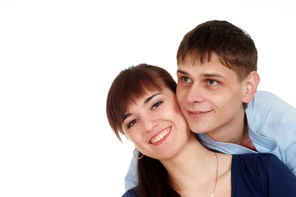 Ευτυχισμένο ζευγάρι σε ένα μπλε πουκάμισο — Φωτογραφία Αρχείου