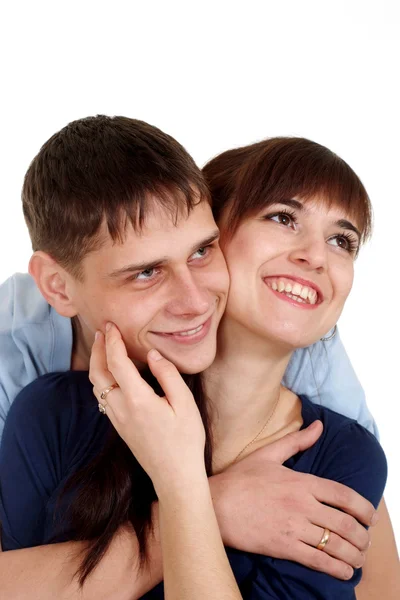 Молодая пара в голубой рубашке — стоковое фото
