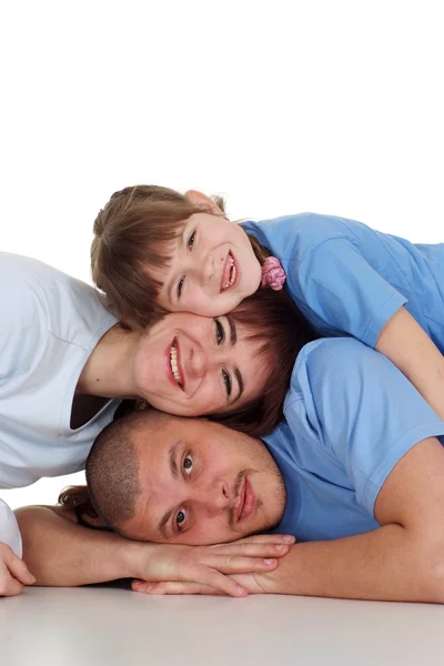 Caucasiano bela família composta por três tolo aroun — Fotografia de Stock