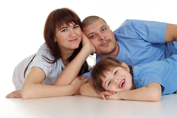 Caucasian good beautiful family consisting of three fool — Stock Photo, Image