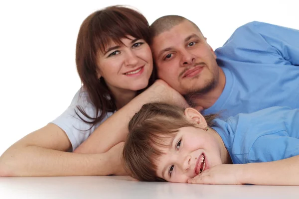Caucasian beautiful bliss family consisting of three fool — Stock Photo, Image