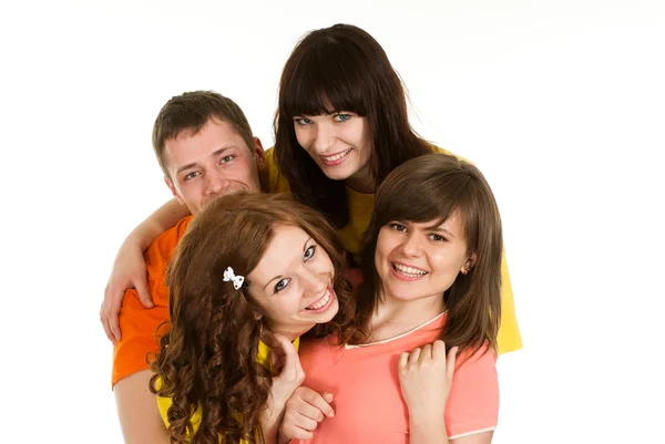 Sorriso caucasiano brilhante campanha de quatro tolos ao redor — Fotografia de Stock
