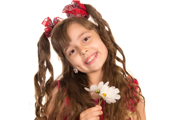 좋은 어린 소녀와 꽃 — 스톡 사진