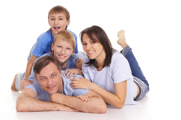 Rodina na bílém pozadí — Stock fotografie