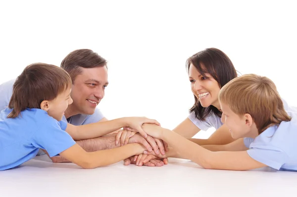 Família feliz no branco — Fotografia de Stock