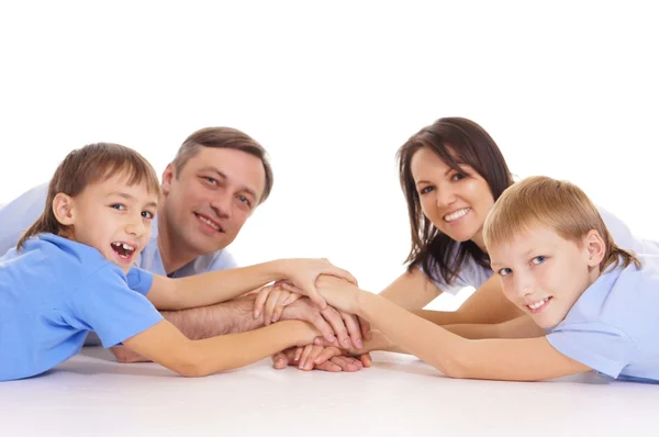Famiglia felice su bianco — Foto Stock