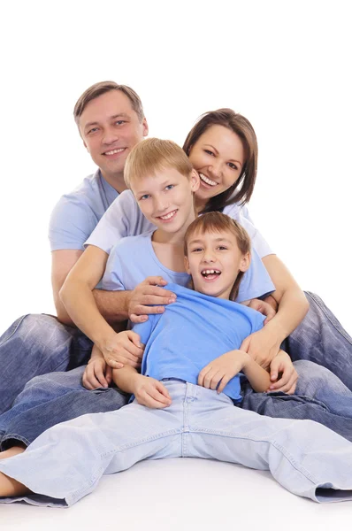 Happy family on white — Stock Photo, Image