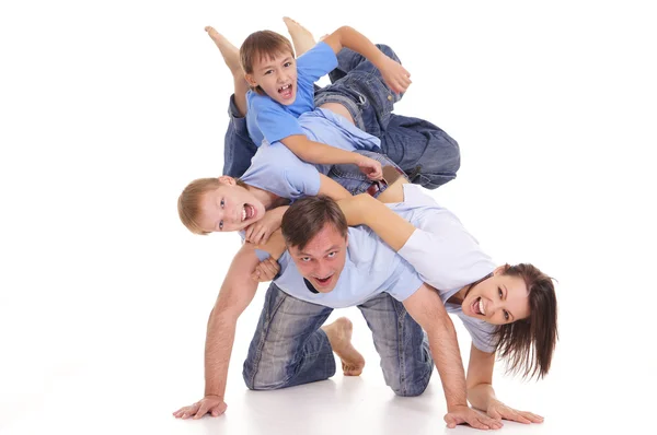 Família engraçada em branco — Fotografia de Stock