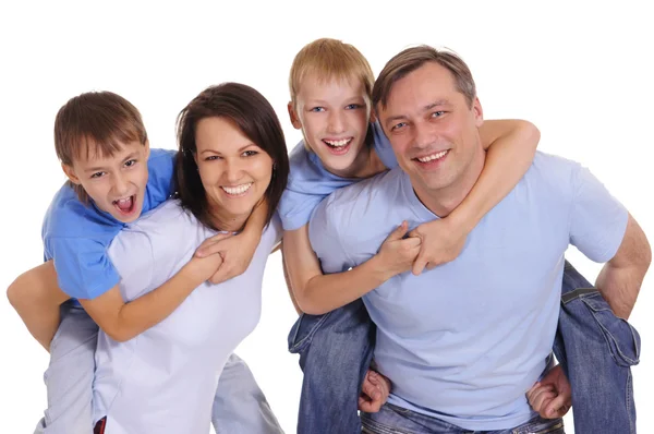 Leuk gezin op wit — Stockfoto