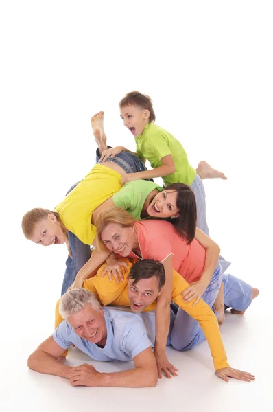 Familia divertida en blanco — Foto de Stock