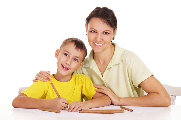Mom drawing with son — Stock Photo, Image