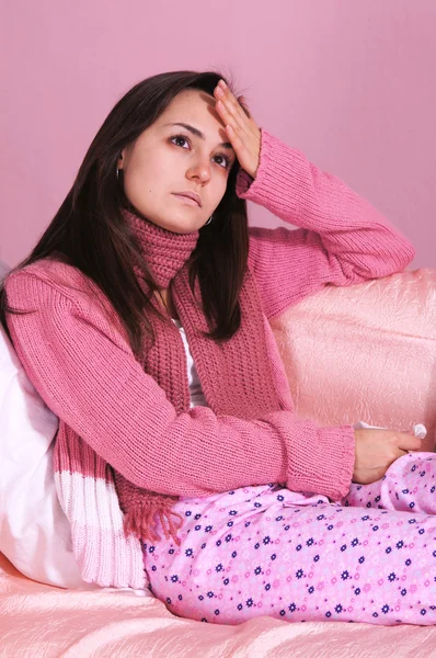Sick girl at bed — Stock Photo, Image