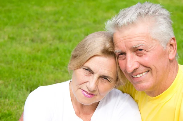 Bejaarde echtpaar op gras — Stockfoto