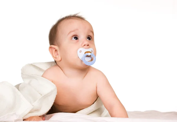 Baby with teat — Stock Photo, Image