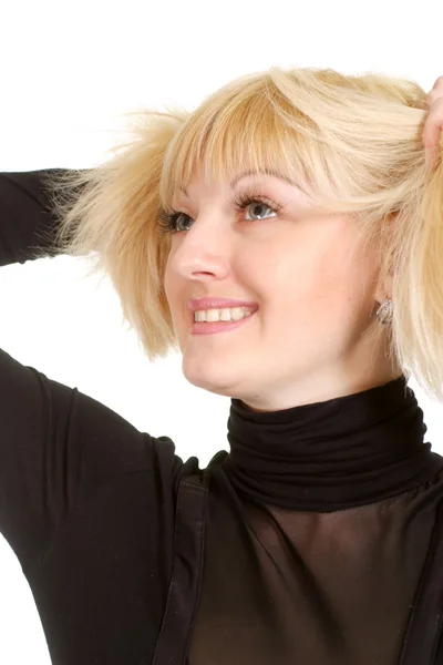 Portrait of a beautiful bliss happy blonde Caucasian female — Stock Photo, Image