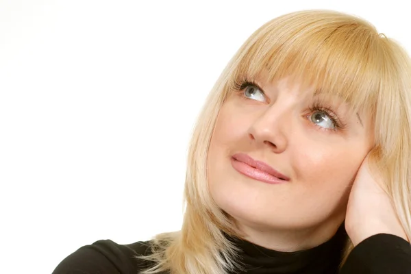 Portrait of a beautiful joy happy blonde Caucasian female — Stock Photo, Image