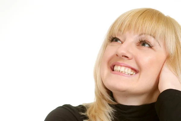 Portret piękny uśmiech zadowolony blondynka kaukaski kobieta — Zdjęcie stockowe