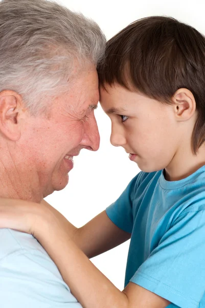 Happy joy grandfather with his grandson fooled — Stock Photo, Image