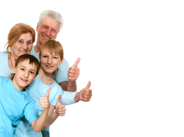 Счастливые бабушка и дедушка с внуками обманутыми — стоковое фото
