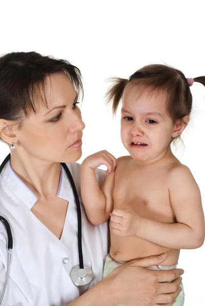 Hermosa caucásico enfermera sosteniendo un bebé chica —  Fotos de Stock