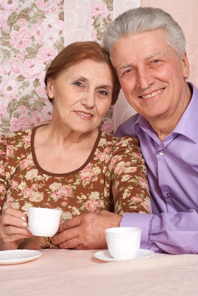 A beautiful pair of elderly sitting together — Stock Photo, Image
