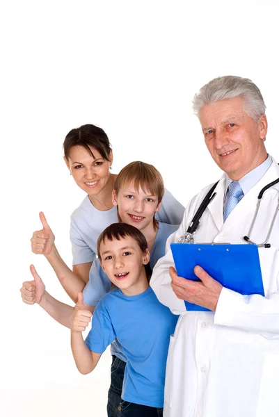 Beautiful nice Caucasian aged doctor with a patient — Stock Photo, Image
