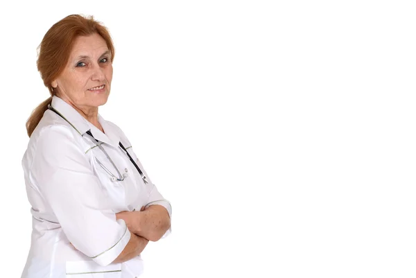 Bella anziana infermiera caucasica è — Foto Stock