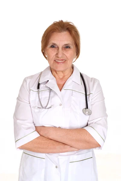 Schöne alte kaukasische Krankenschwester ist — Stockfoto