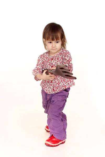 Belle belle petite fille caucasienne posant avec une fourchette — Photo