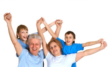 Joy Caucasian grandparents with grandchildren fooled clipart