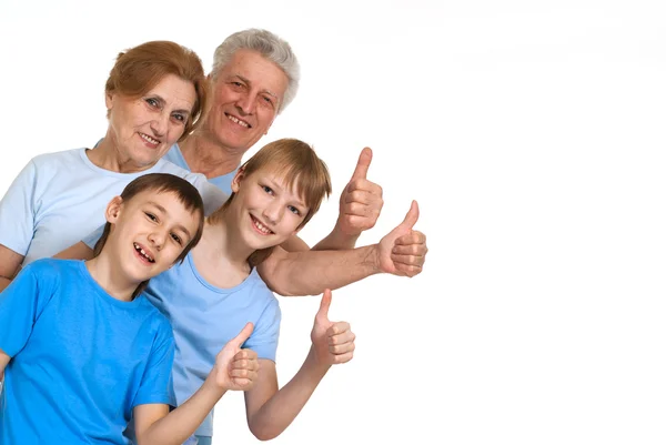 Happy nice grandparents with grandchildren fooled — Stock Photo, Image