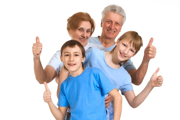 Счастливые бабушка и дедушка с внуками обмануты — стоковое фото