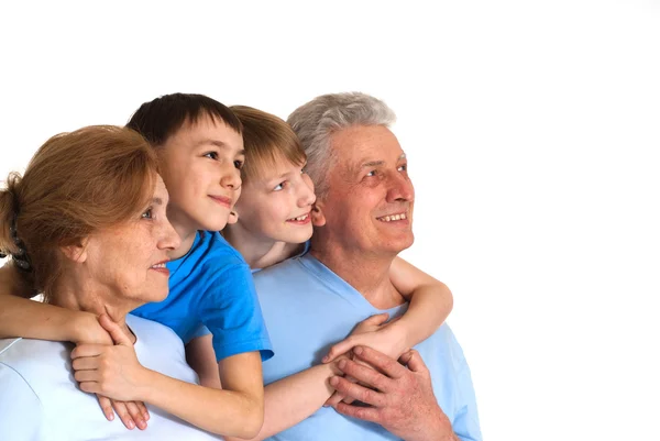 Bliss Caucasian grandparents with grandchildren fooled — Stock Photo, Image