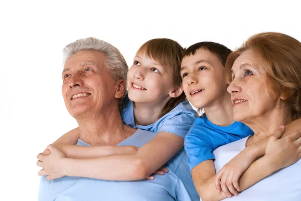 Luck Caucasian grandparents with grandchildren fooled — Stock Photo, Image