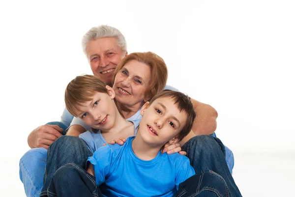 Happy joy Caucasian grandparents with grandchildren fooled — Stock Photo, Image