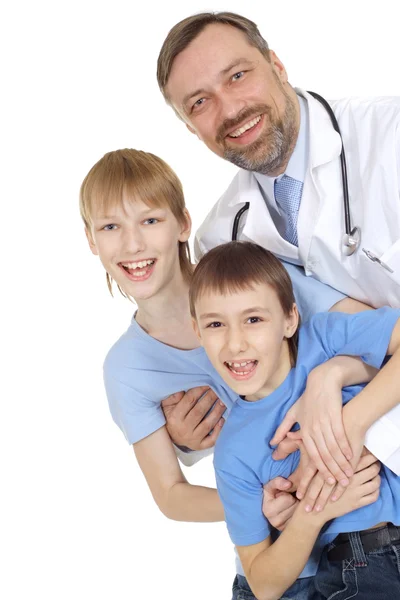 A happy adult Caucasian doctor with a patient — Stock Photo, Image