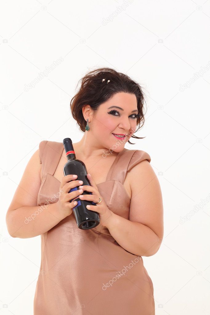 Elegant plus size woman with red wine
