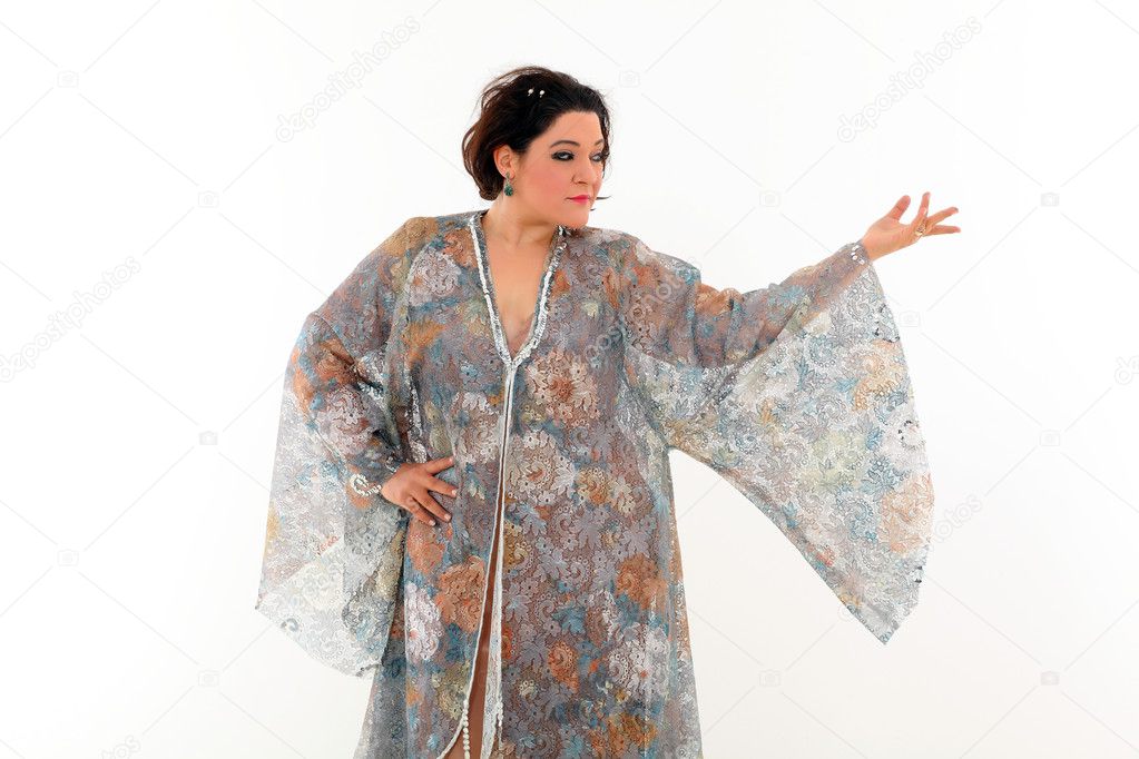 Elegant plus size woman with colored dress