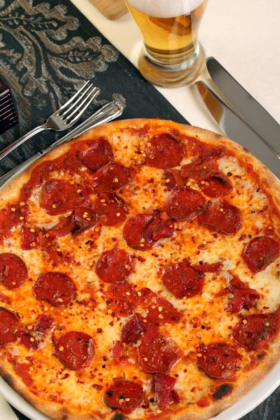Hot chilly salami pizza — Stock Photo, Image