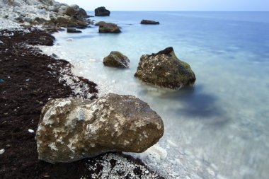 Yalnız bir taş üzerinde deniz kıyısı