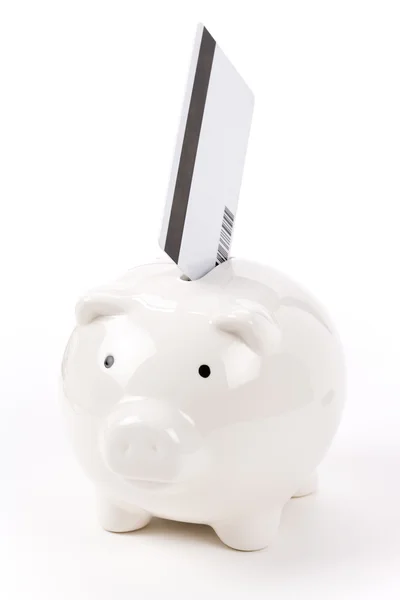 Piggy bank- en credit card — Stockfoto