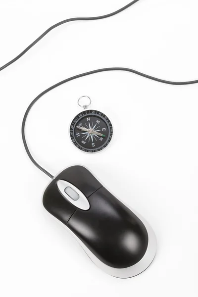 Computer Mouse and Compass — Stock Photo, Image