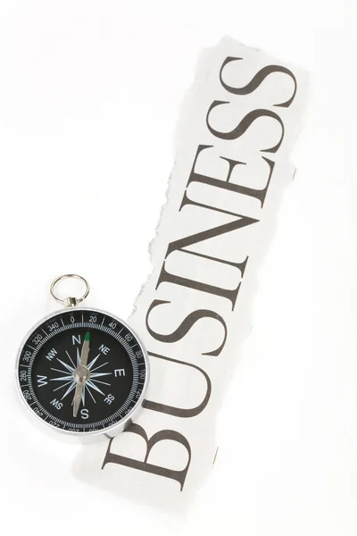 Titulek podnikání a kompas — Stock fotografie