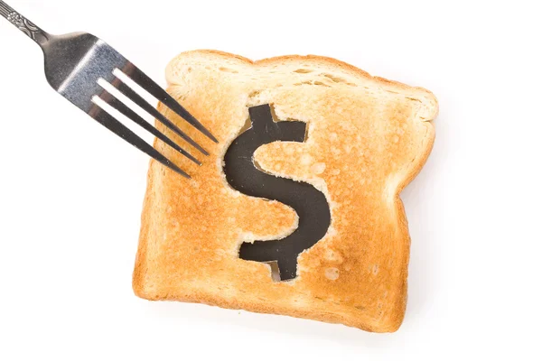 Sneetje brood met dollarteken — Stockfoto