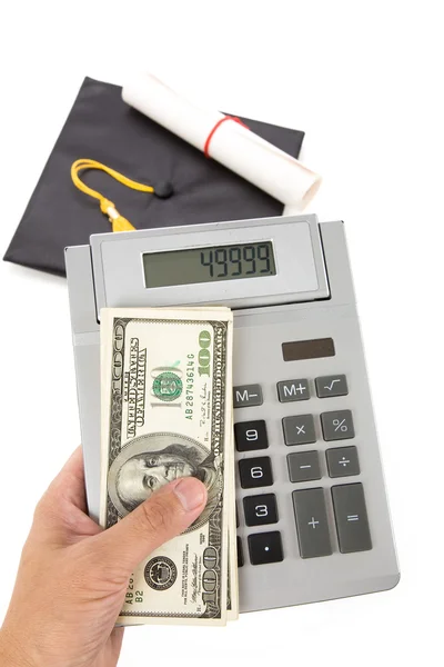 Black Mortarboard and dollar — Stock Photo, Image