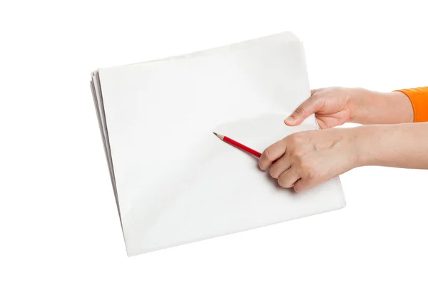 Pencil pointing Blank Newspaper — Stock Photo, Image